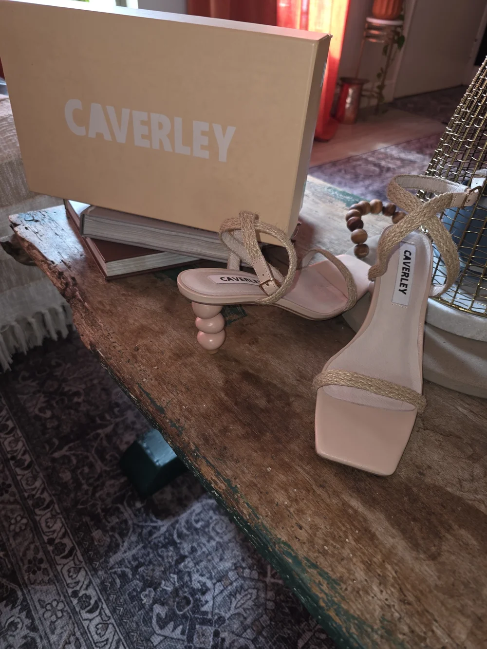 Caverley Blush Pink Braided-Strap Mid Heel Sandals